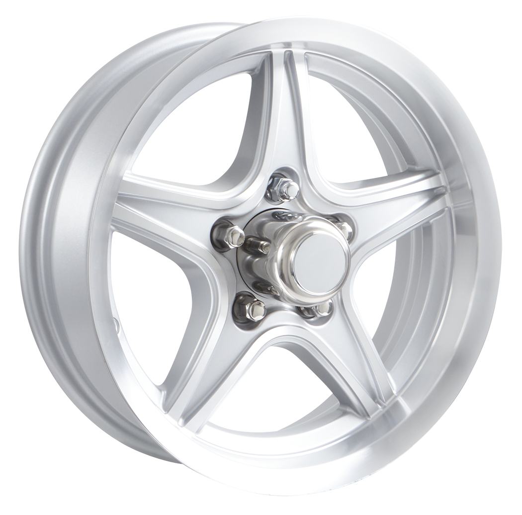 Lionshead 14"x 5"- 5 on 4-1/2" Margay Aluminum Wheel- Silver Machine Finish