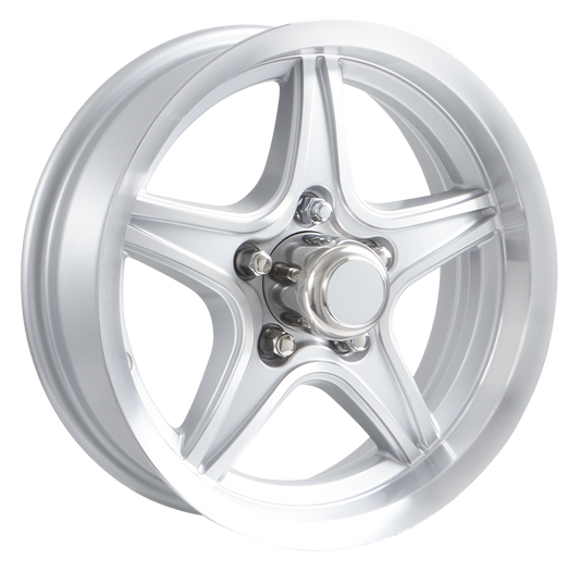 Lionshead 14"x 5"- 5 on 4-1/2" Margay Aluminum Wheel- Silver Machine Finish