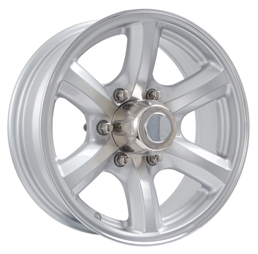 Lionshead 16"x 6"- 6 on 5-1/2" Bearcat Aluminum Wheel- Silver Machine Finish