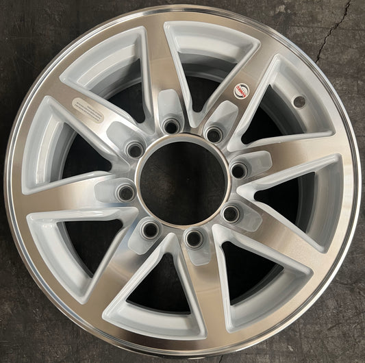 Lionshead 16"x 6"- 8 on 6-1/2" Bobcat Aluminum Wheel - White Machine Finish